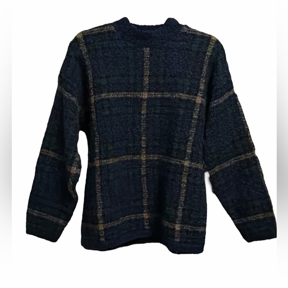 Northern Isles Navy Plaid Turtleneck Sweater Wool Blend - Picture 2 of 4